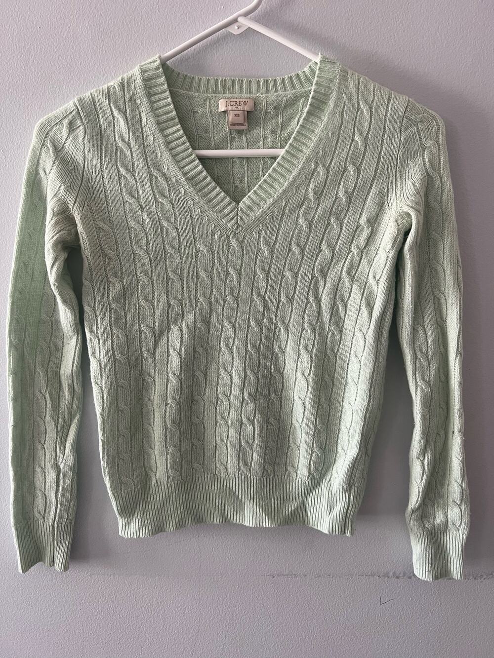 J.Crew Sweater Women's XXS Mint Green Merino Wool Cable Knit Academia Preppy